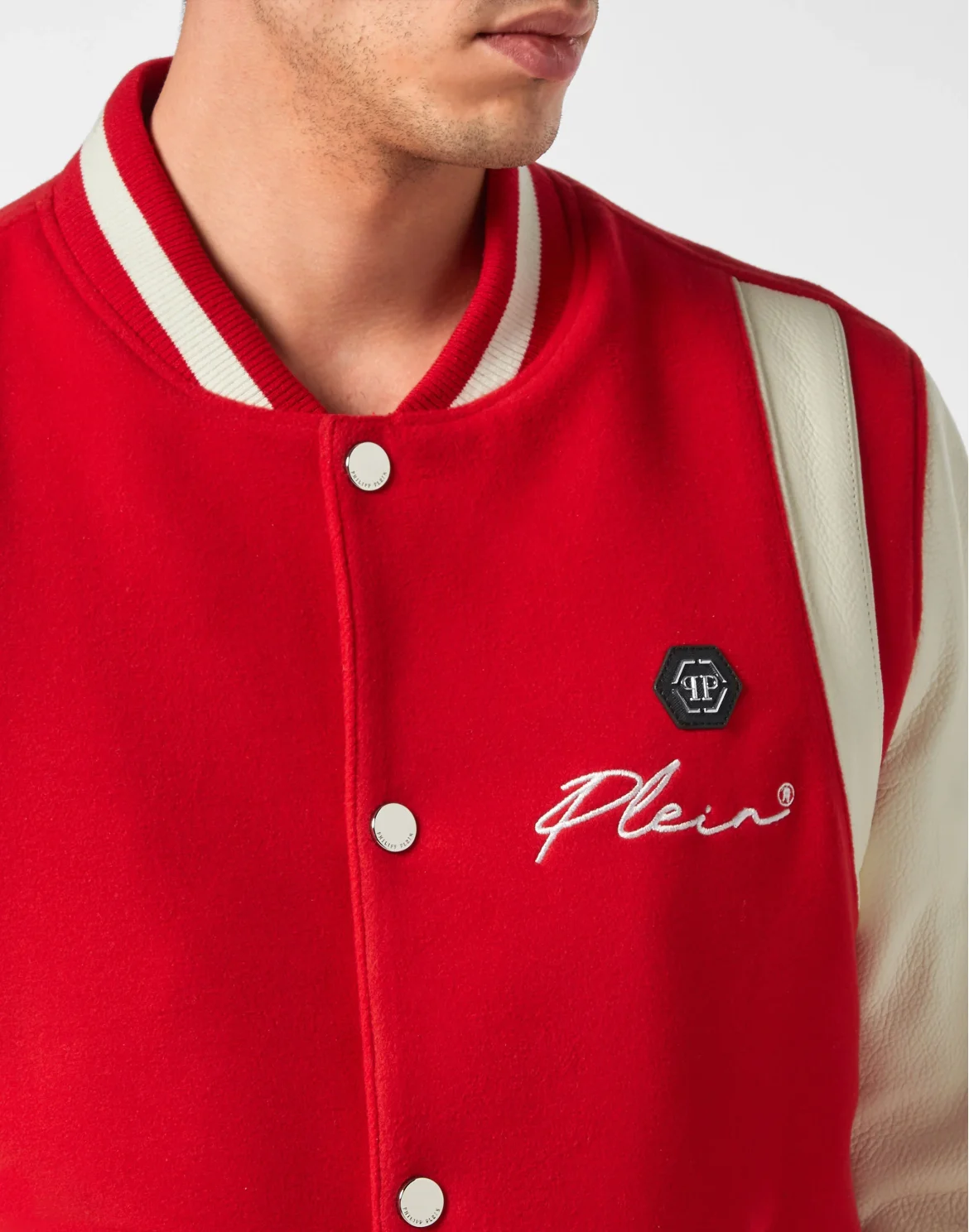 College Bomber Leather sleeves Hexagon, цвет: Красный