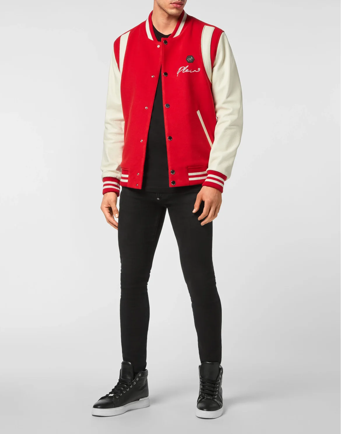 College Bomber Leather sleeves Hexagon, цвет: Красный
