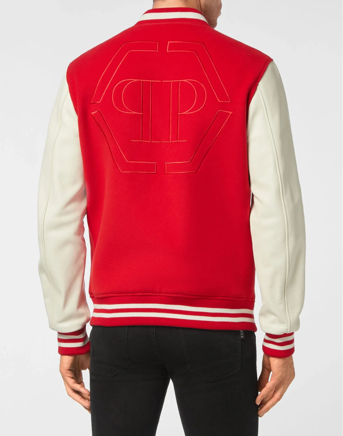 College Bomber Leather sleeves Hexagon, цвет: Красный