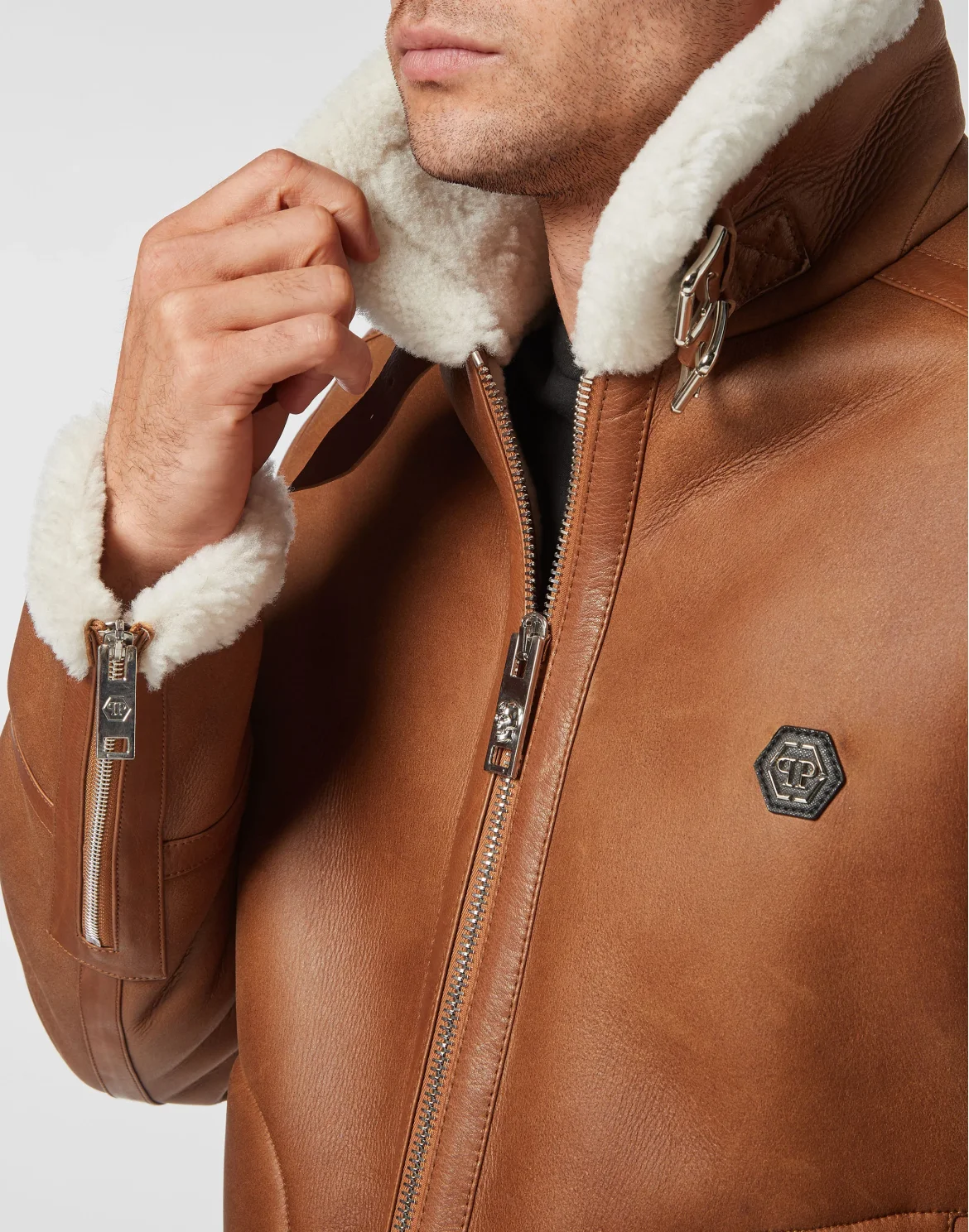 Shearling Leather Jacket, цвет: Бежевый
