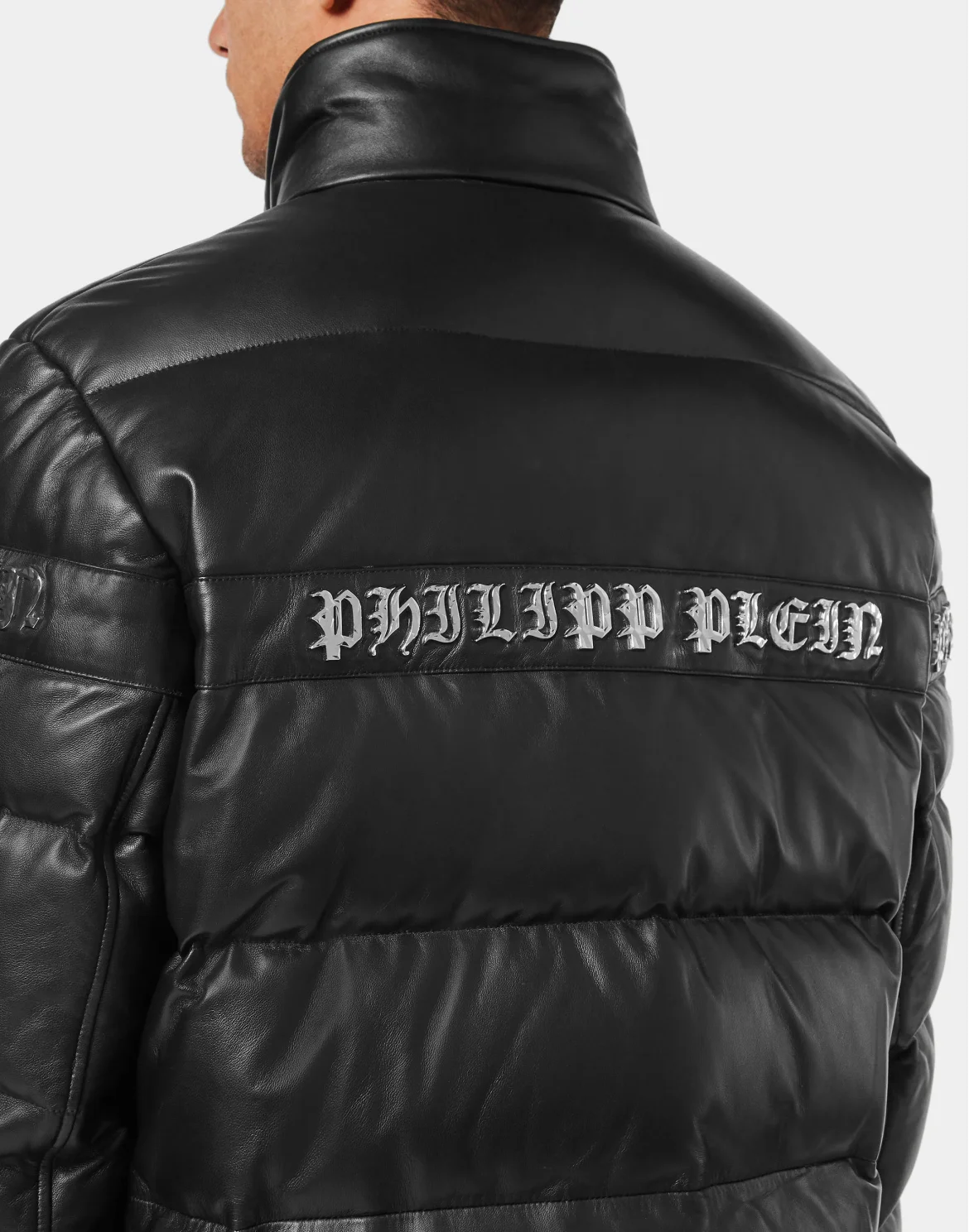 Leather Down Jacket Gothic Plein, цвет: Черный