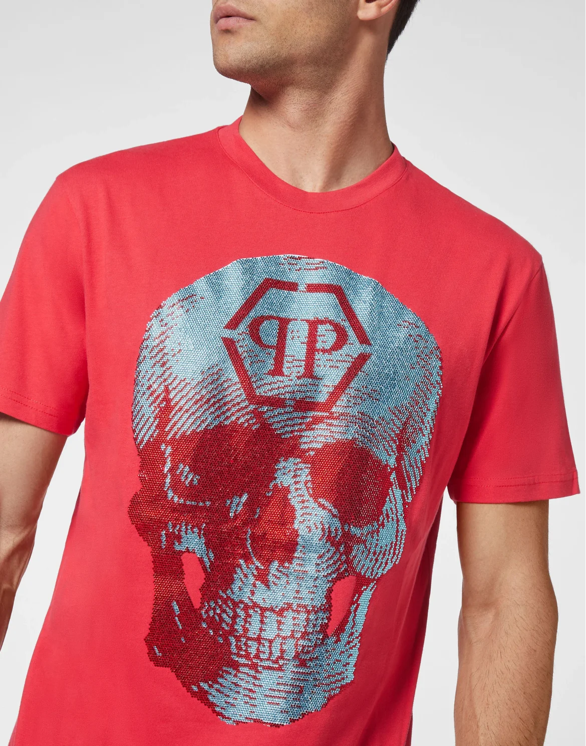 T-shirt Round Neck SS Skull with Crystals, цвет: Красный