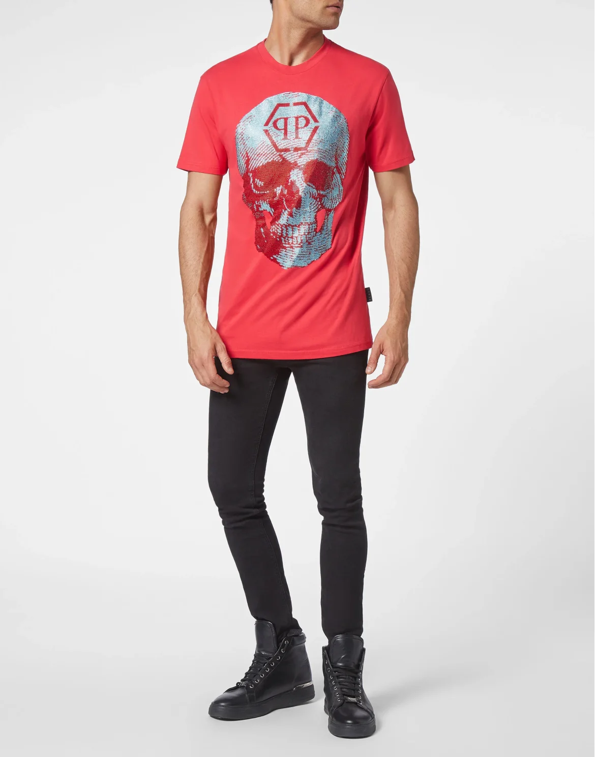 T-shirt Round Neck SS Skull with Crystals, цвет: Красный