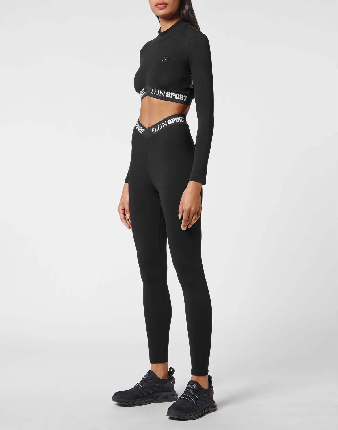 Workout Set: Leggings + Long Sleeve Cropped Top, цвет: Черный