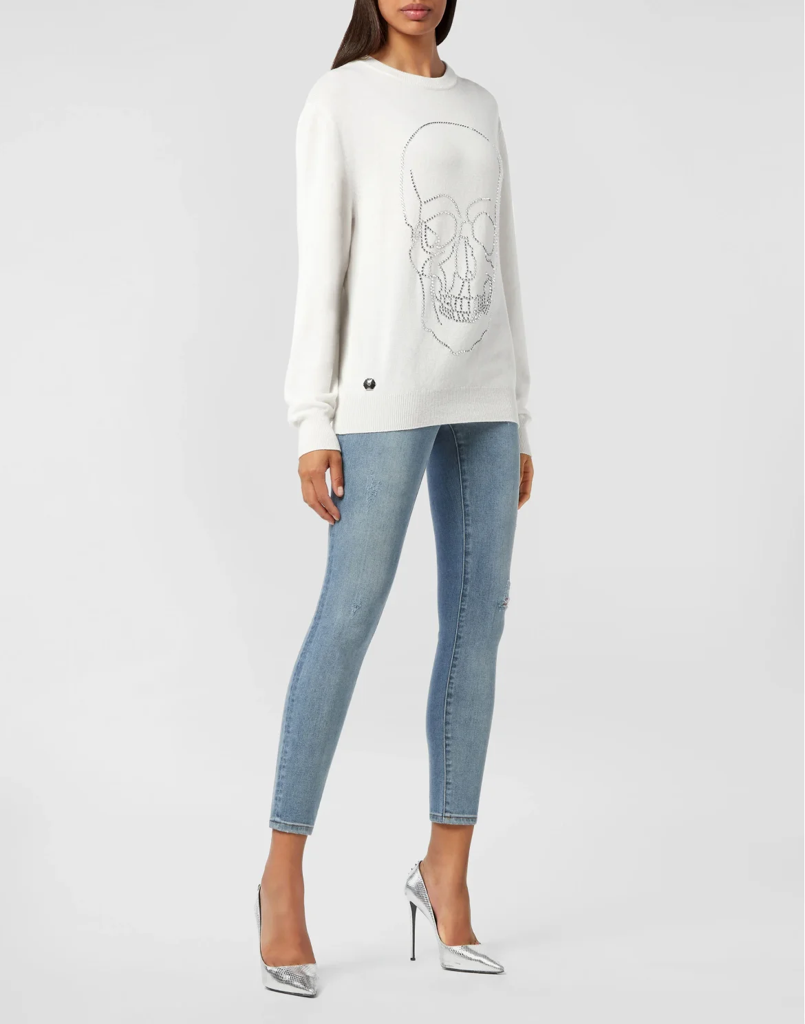 Cashmere Pullover Round Neck LS with Crystals, цвет: Белый