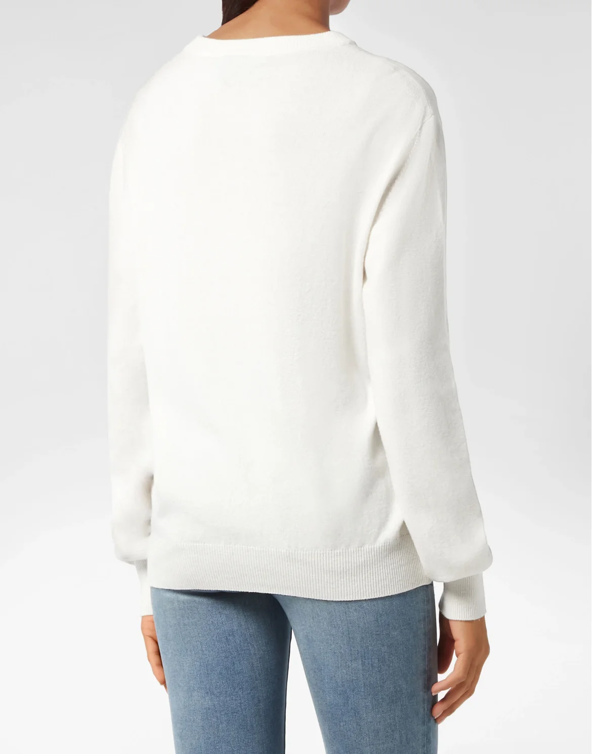 Cashmere Pullover Round Neck LS with Crystals, цвет: Белый