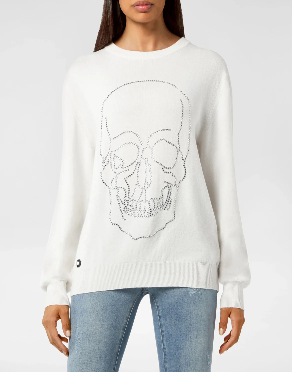 Cashmere Pullover Round Neck LS with Crystals, цвет: Белый