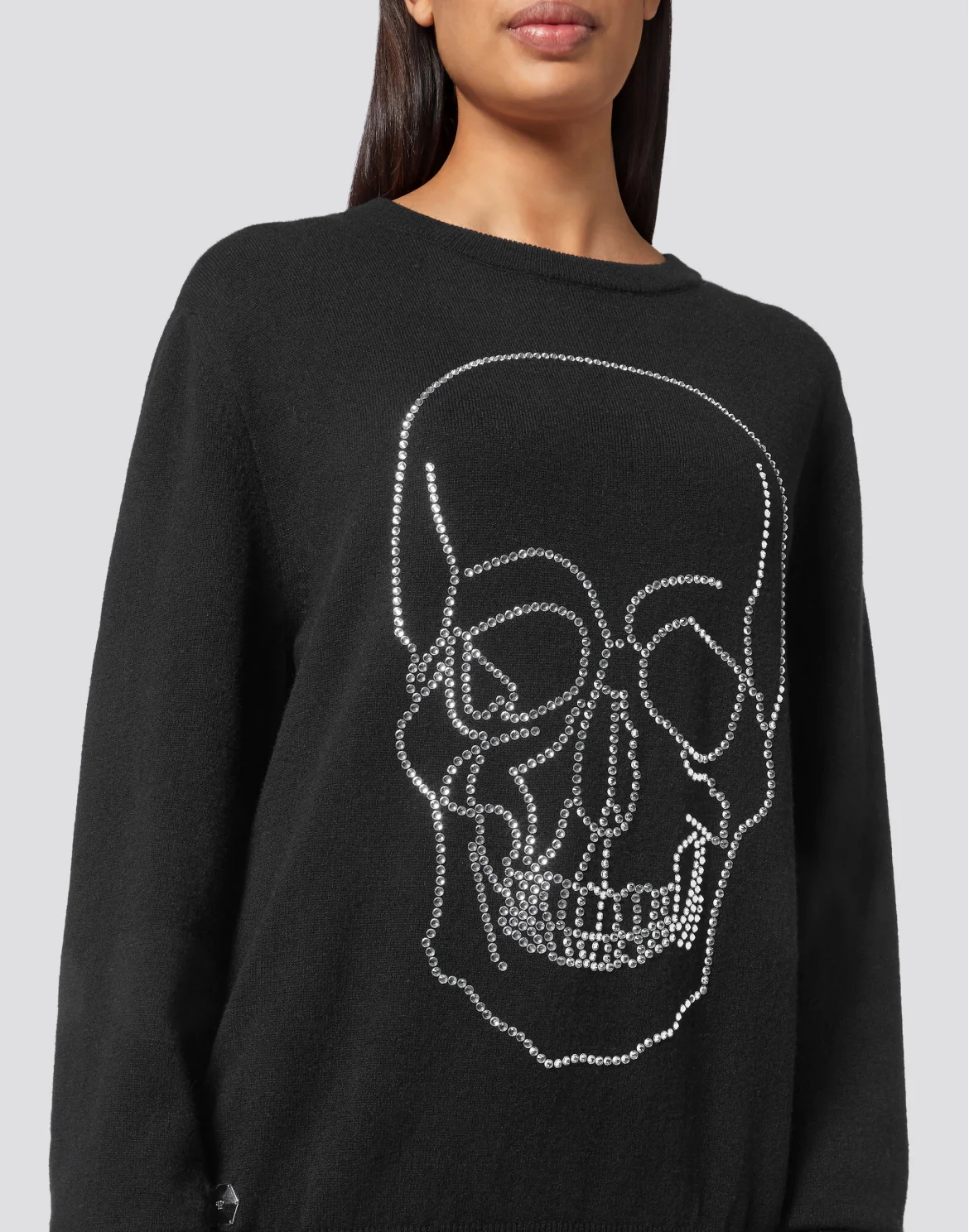 Cashmere Pullover Round Neck LS with Crystals, цвет: Черный