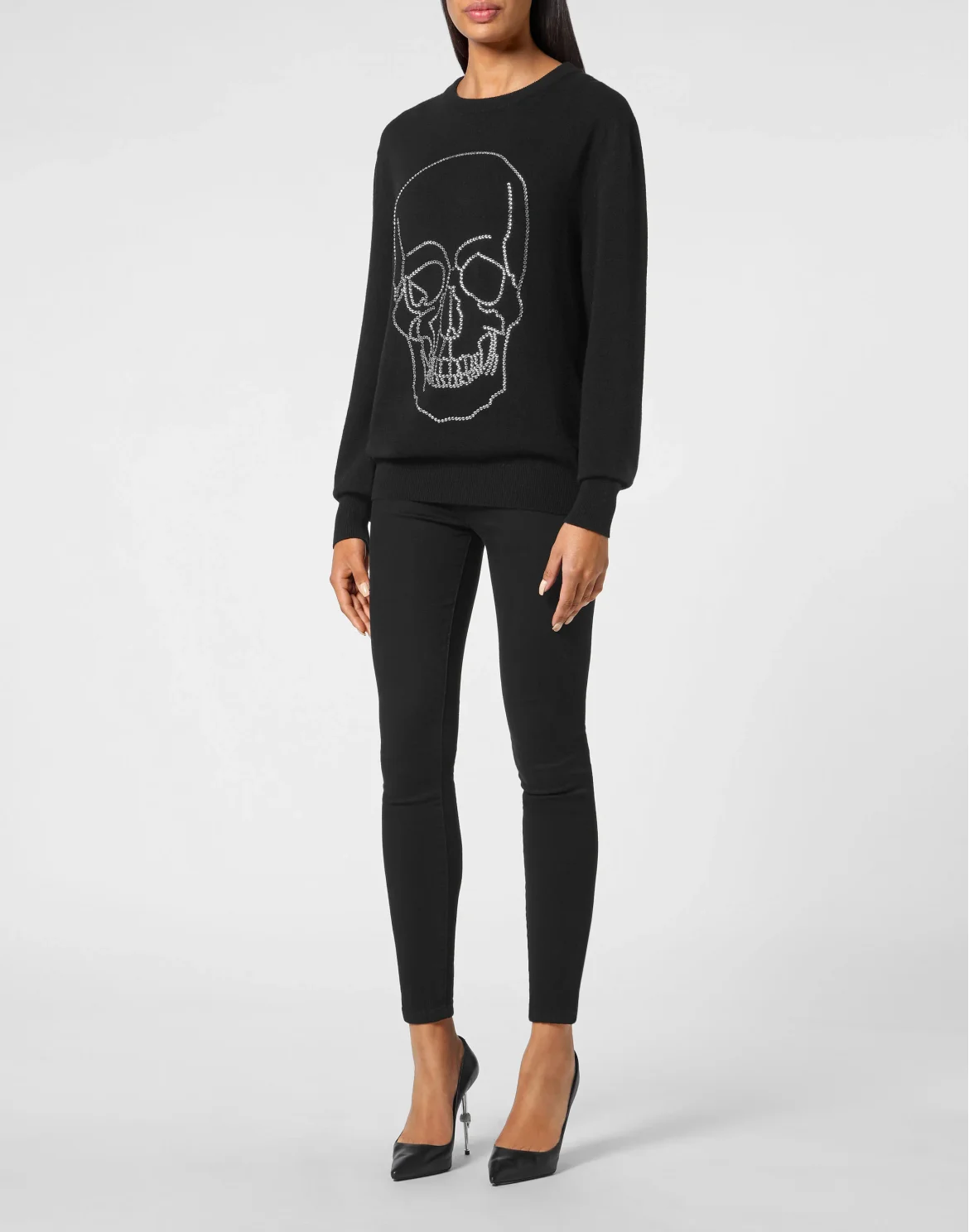 Cashmere Pullover Round Neck LS with Crystals, цвет: Черный