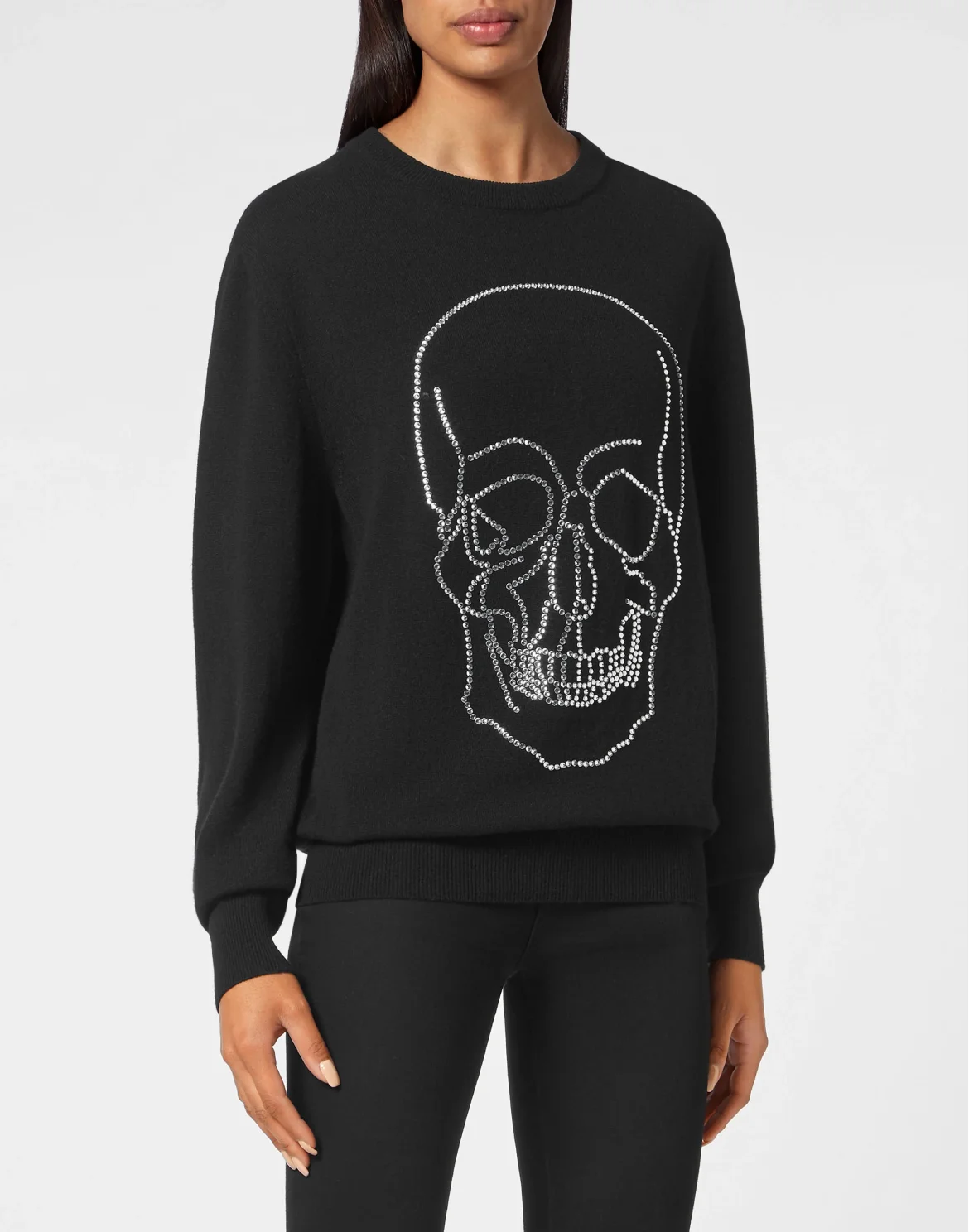 Cashmere Pullover Round Neck LS with Crystals, цвет: Черный