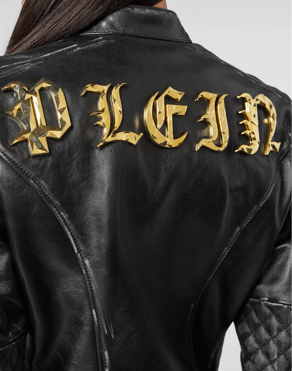 Leather Biker Jacket Man Fit Gothic Plein, цвет: Черный