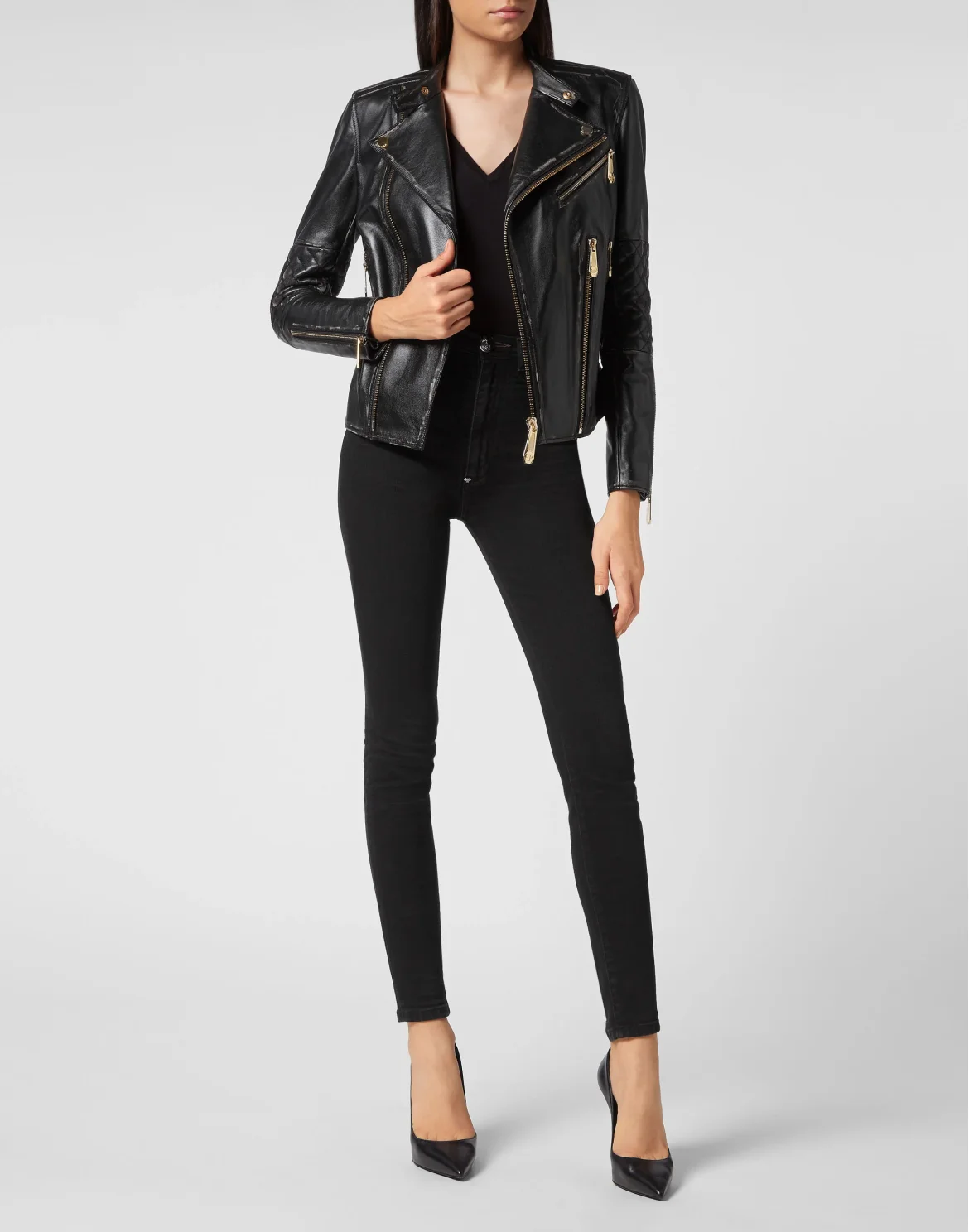 Leather Biker Jacket Man Fit Gothic Plein, цвет: Черный