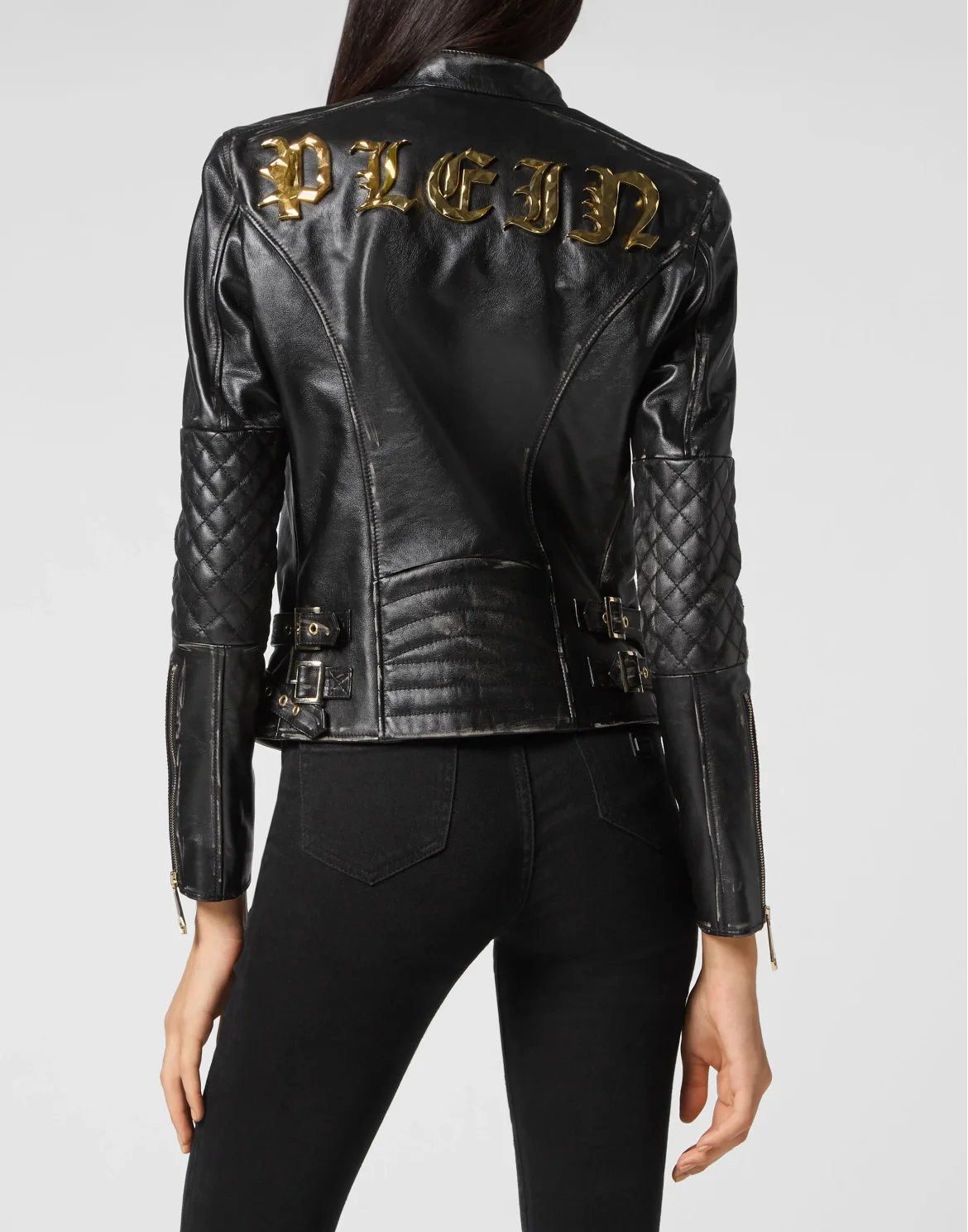 Leather Biker Jacket Man Fit Gothic Plein, цвет: Черный