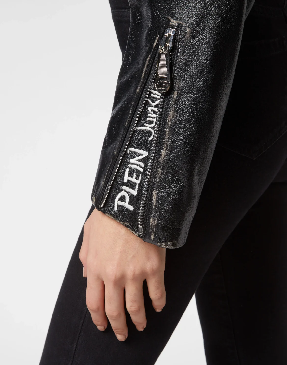 Crop Leather Jacket Studs, цвет: Черный
