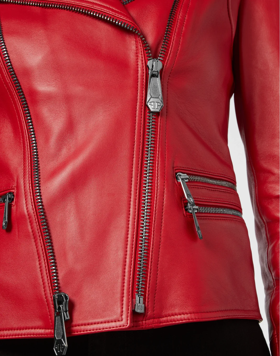Leather Biker Jacket, цвет: Красный