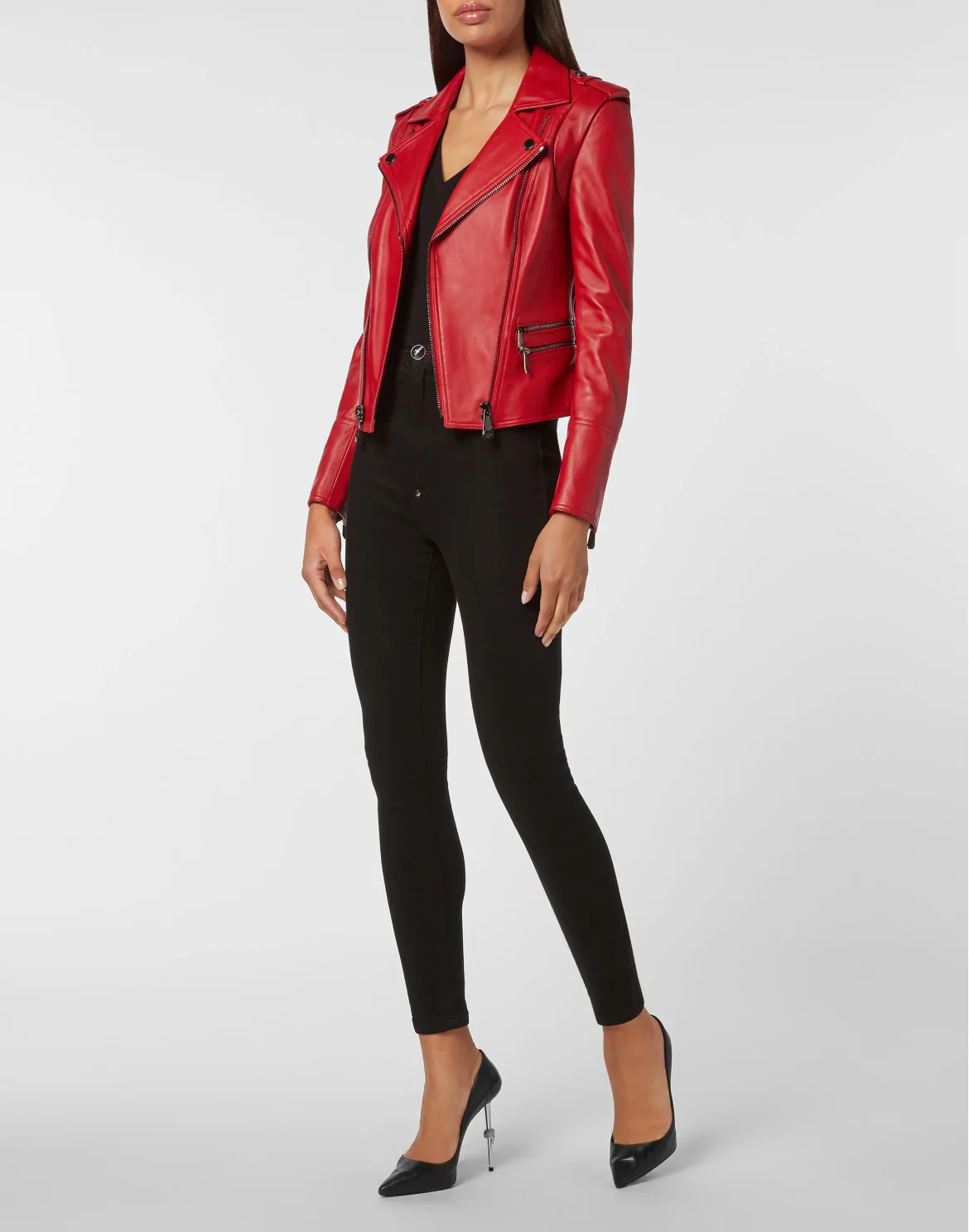 Leather Biker Jacket, цвет: Красный