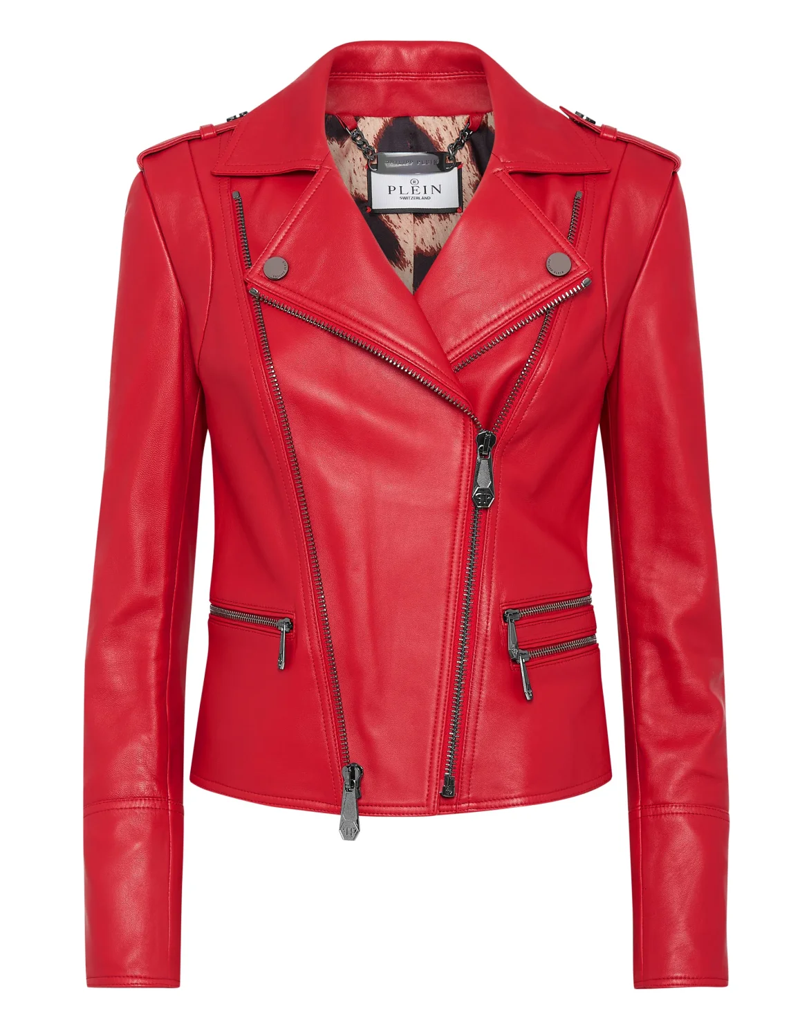 Leather Biker Jacket, цвет: Красный