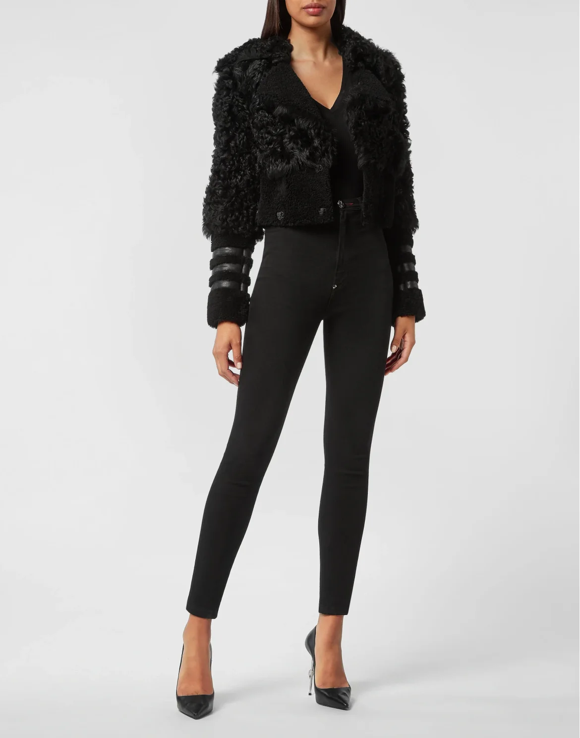 Shearling Jacket Gothic Plein, цвет: Черный