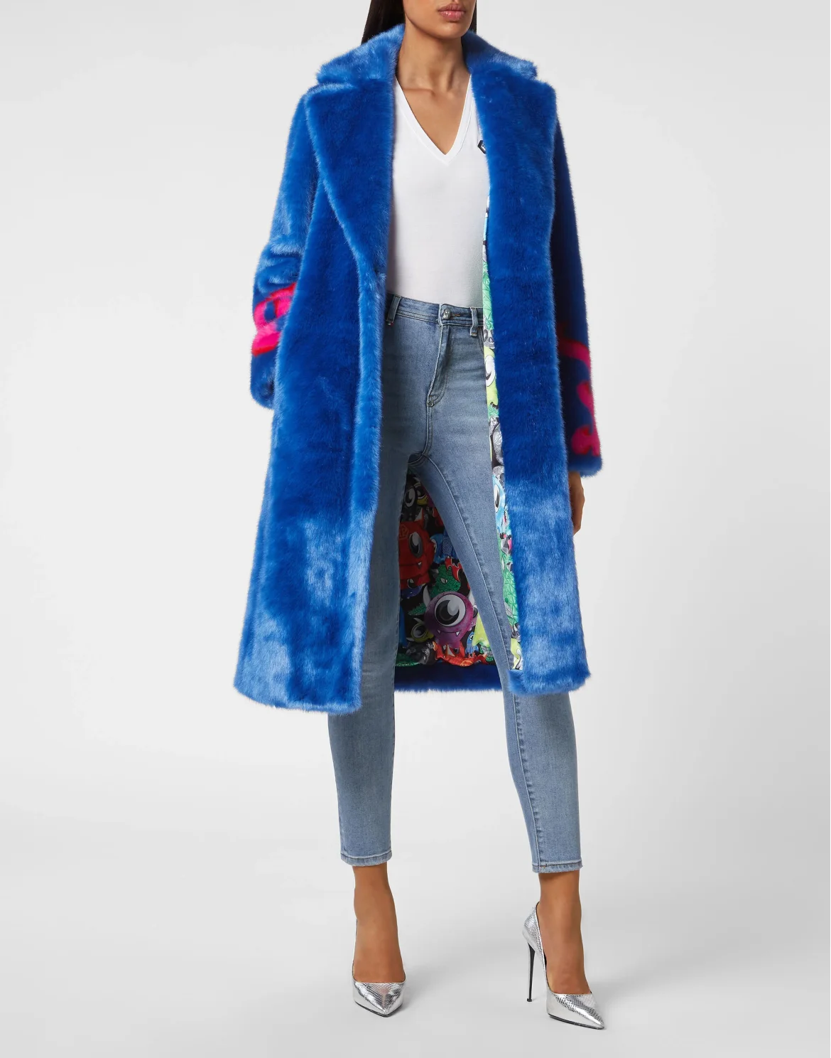 Eco fur Long Coat Monsters, цвет: Синий
