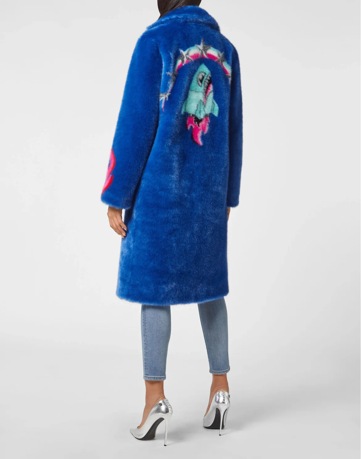 Eco fur Long Coat Monsters, цвет: Синий