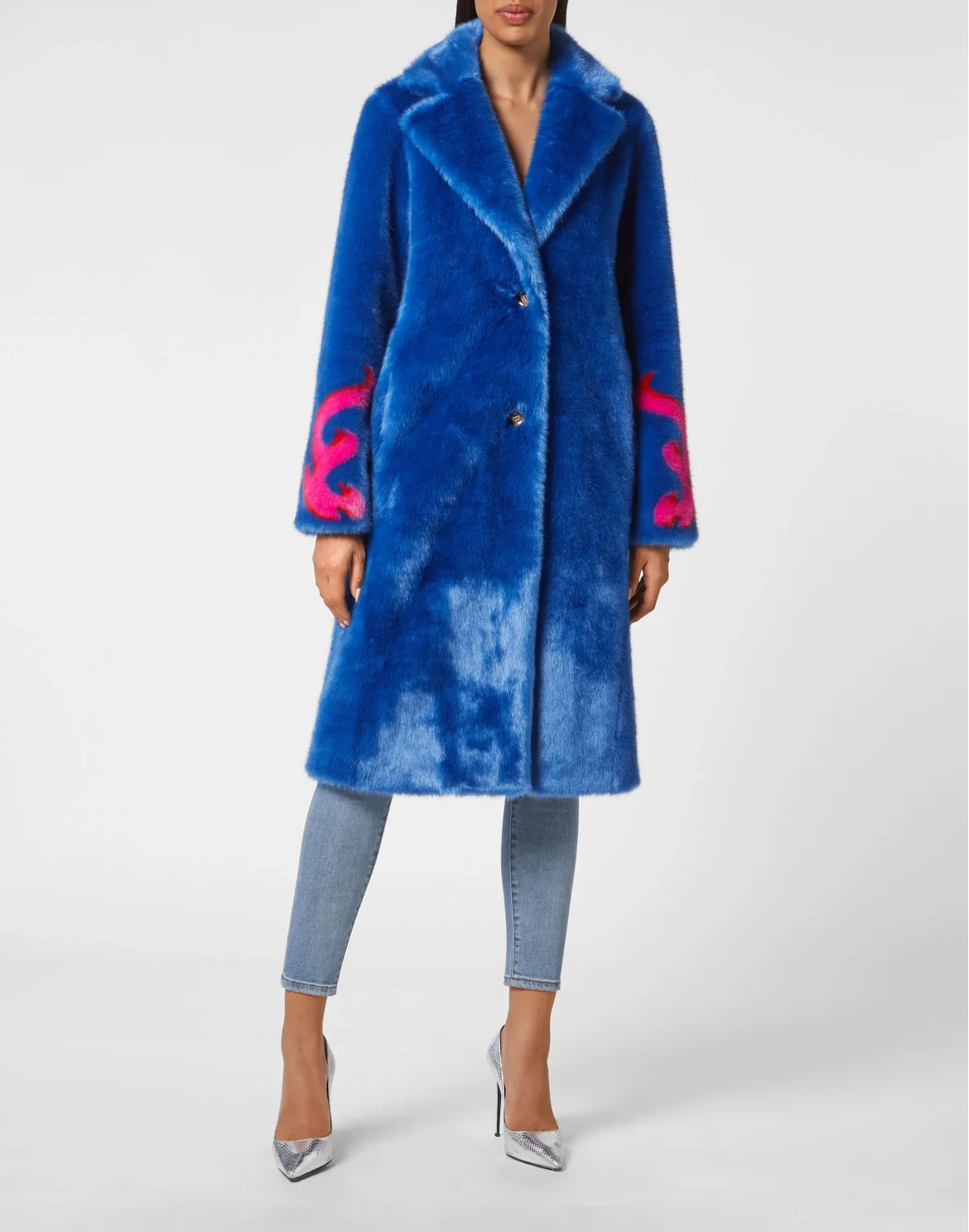 Eco fur Long Coat Monsters, цвет: Синий