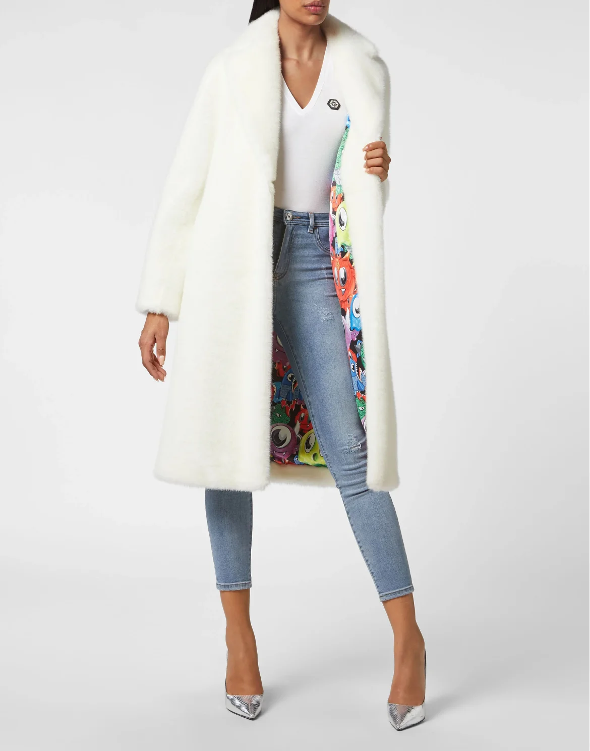 Eco fur Long Coat Monsters, цвет: Белый
