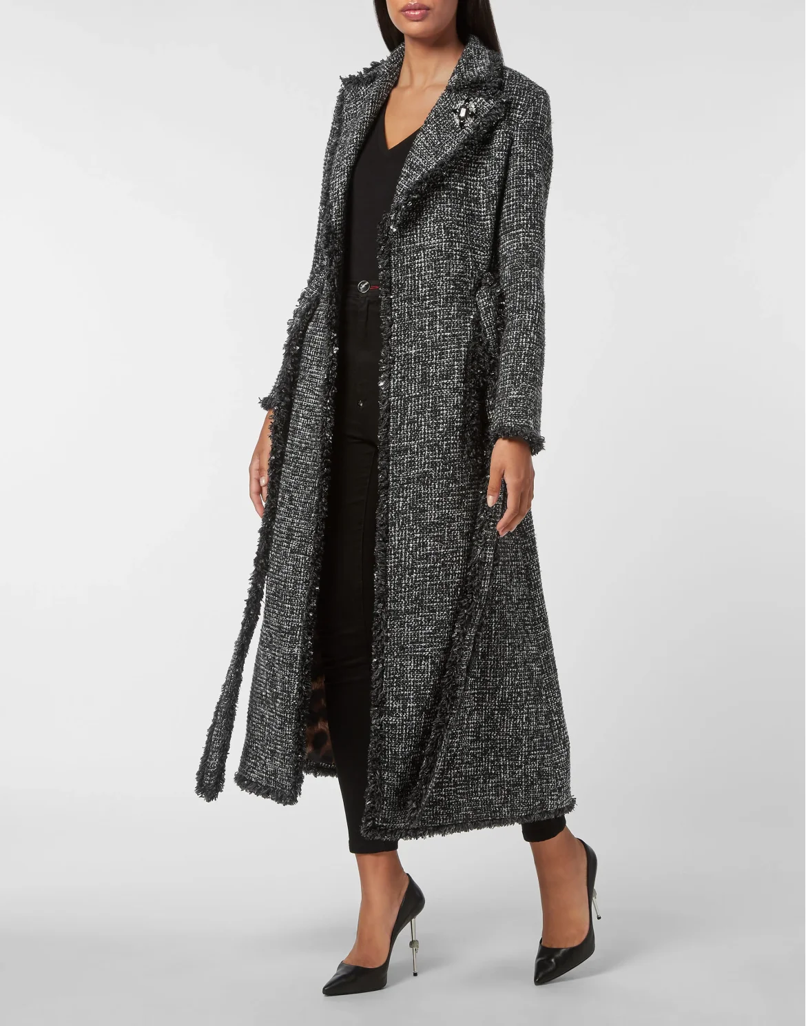 Tweed Long Coat, цвет: Черный