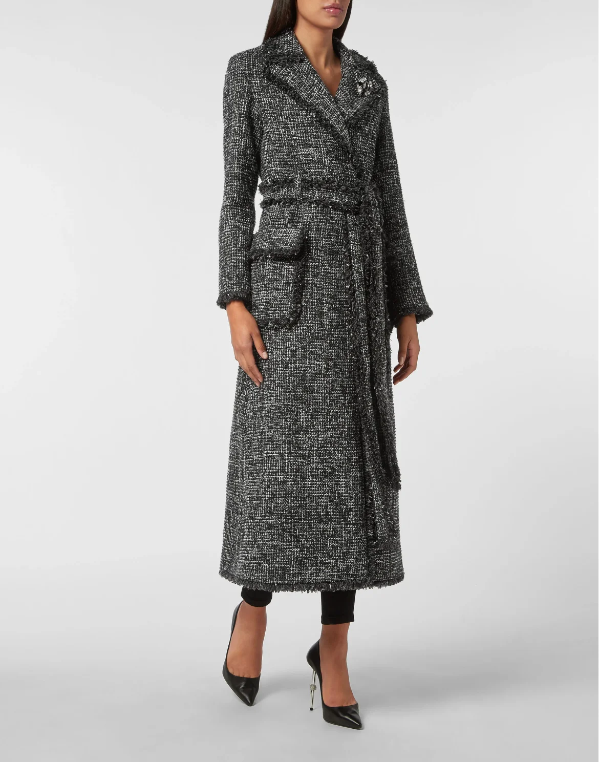 Tweed Long Coat, цвет: Черный