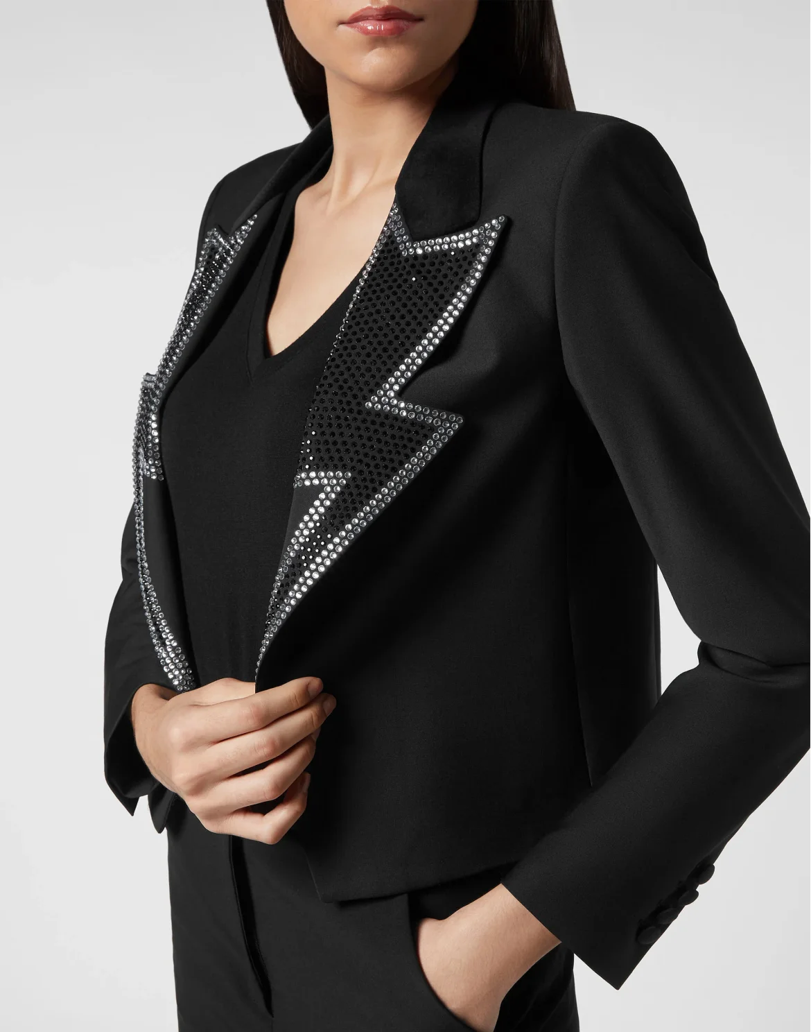 Crop Blazer with Crystals, цвет: Черный