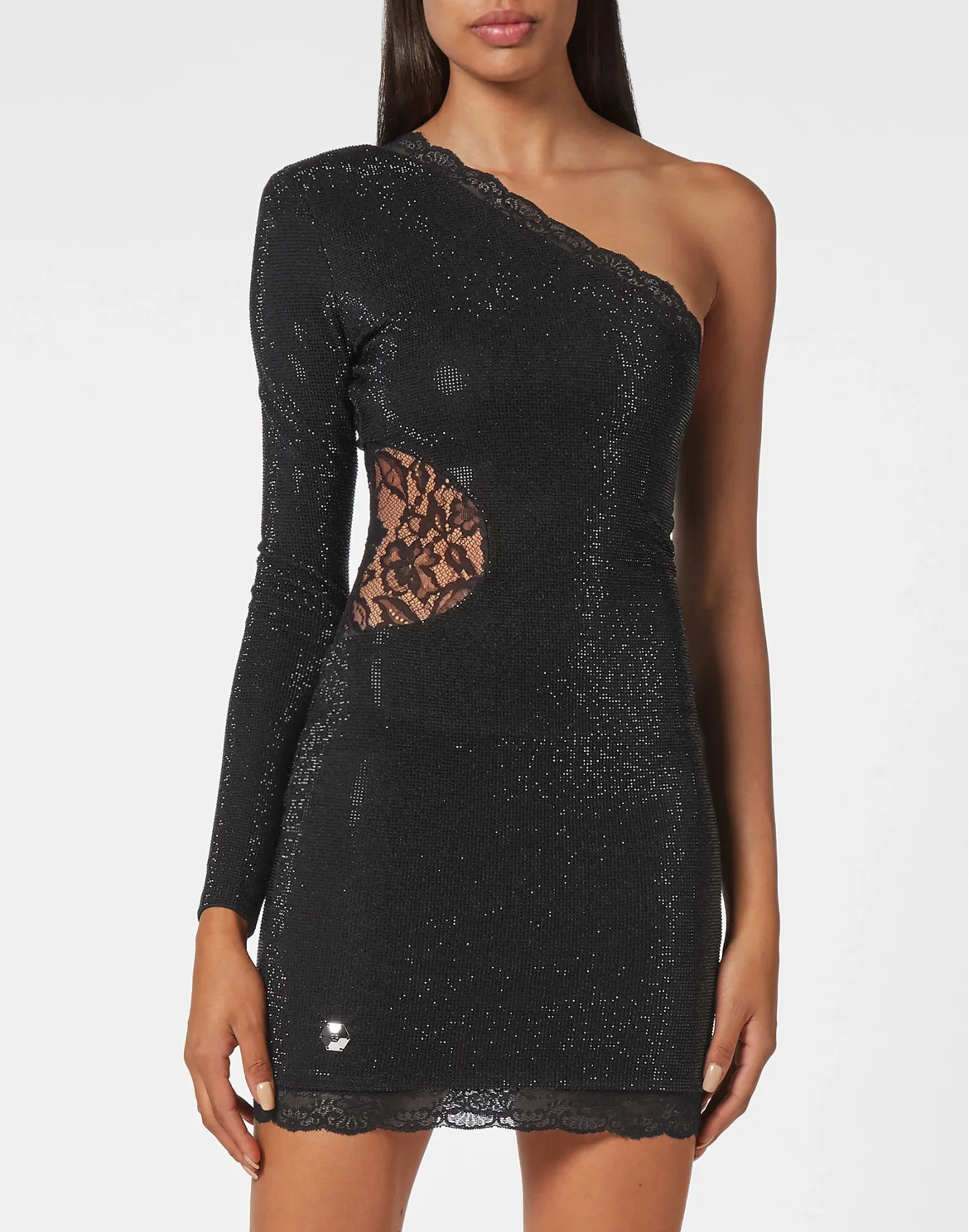 One Shoulder Mini Dress Crystal, цвет: Черный