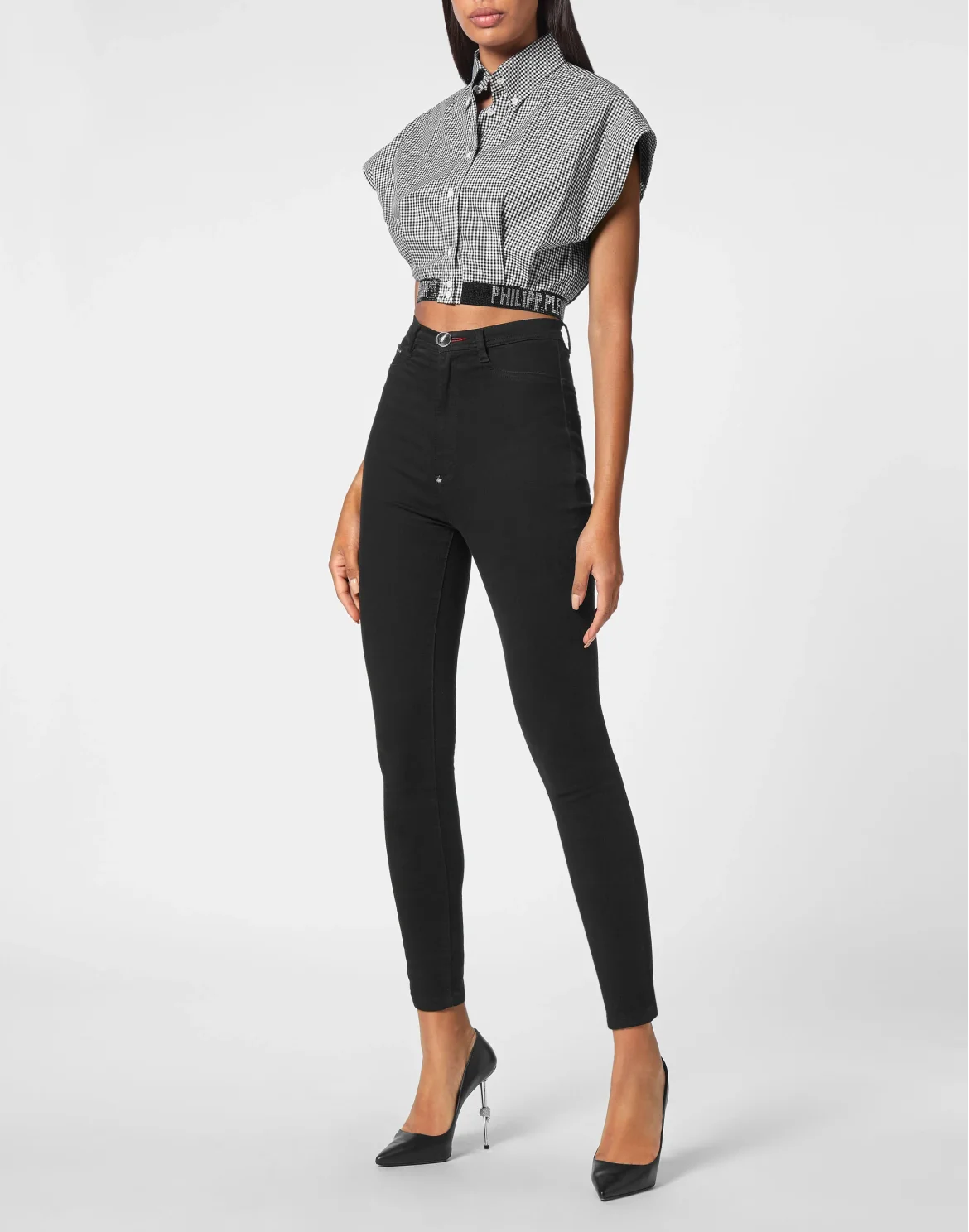 Crop Sleeveless Shirt with Crystals, цвет: Черный
