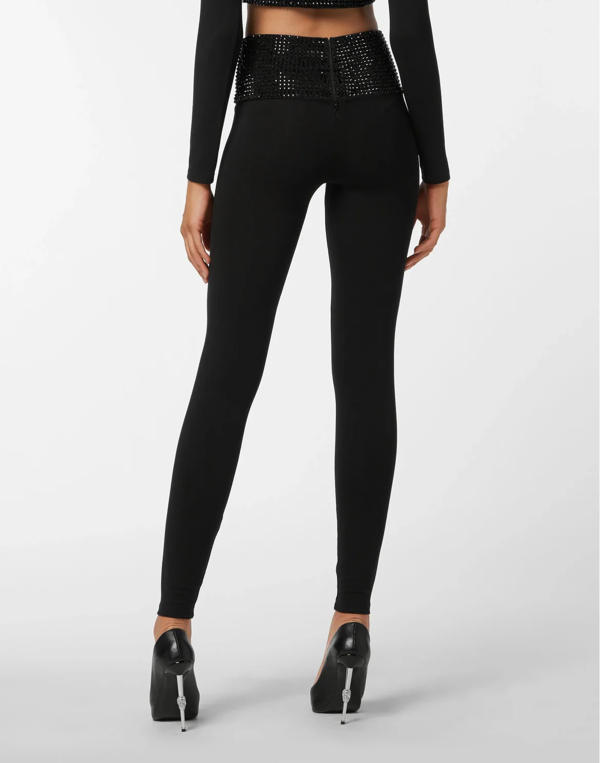 High Waist Leggings  with Crystals, цвет: Черный