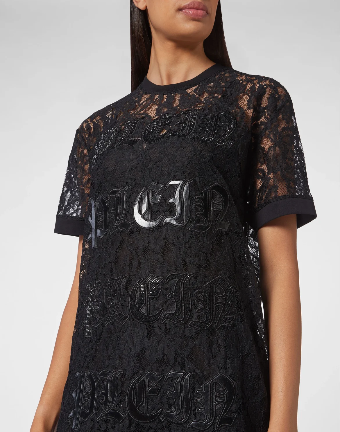 T-shirt Short Dresses Lace, цвет: Черный