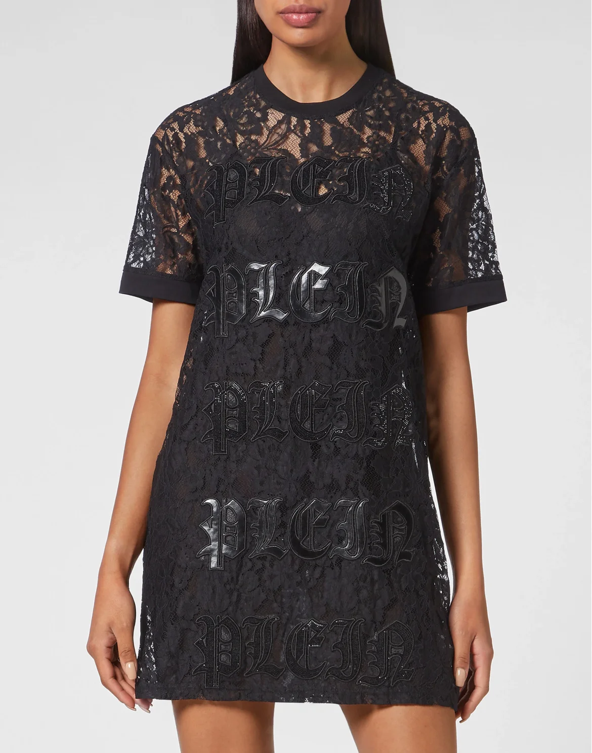 T-shirt Short Dresses Lace, цвет: Черный