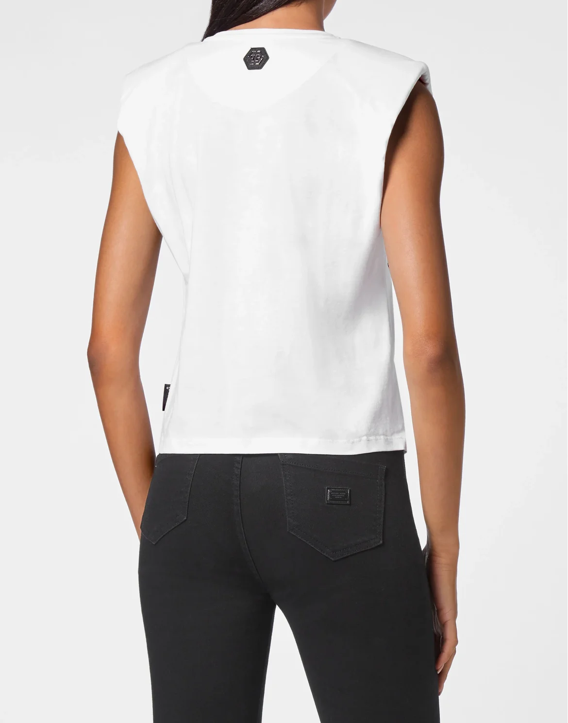 Sleeveless T-shirt Crystal Skull with Crystals, цвет: Белый