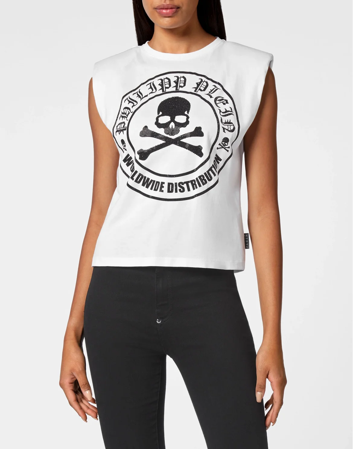 Sleeveless T-shirt Crystal Skull with Crystals, цвет: Белый