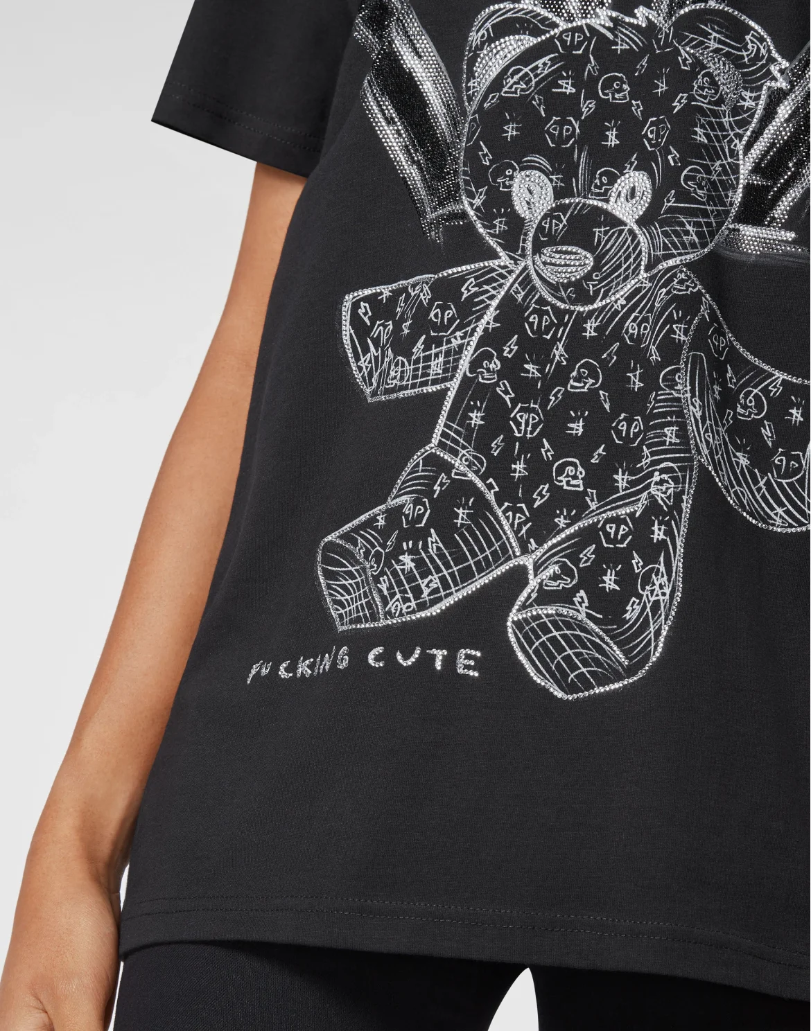 T-shirt Round Neck SS Man Fit Teddy Bear with Crystals, цвет: Черный