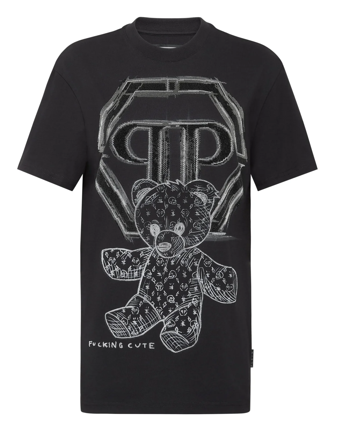 T-shirt Round Neck SS Man Fit Teddy Bear with Crystals, цвет: Черный
