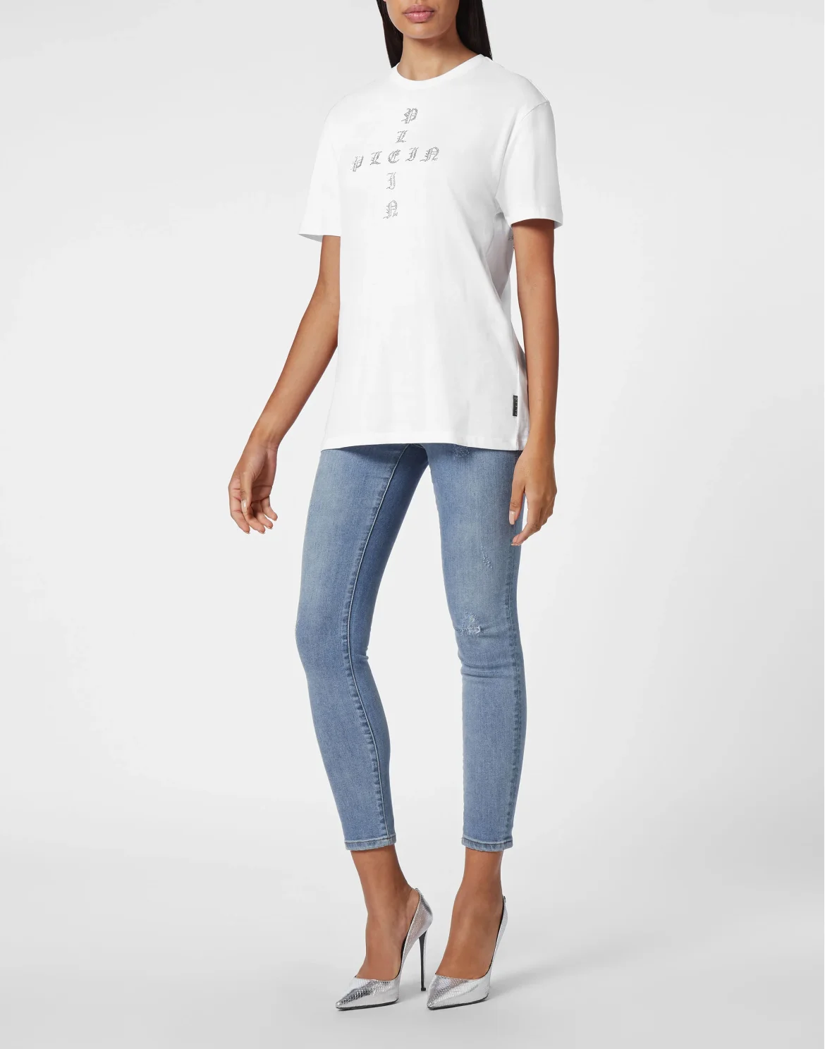 T-shirt Round Neck SS Man Fit Gothic Plein with Crystals, цвет: Белый