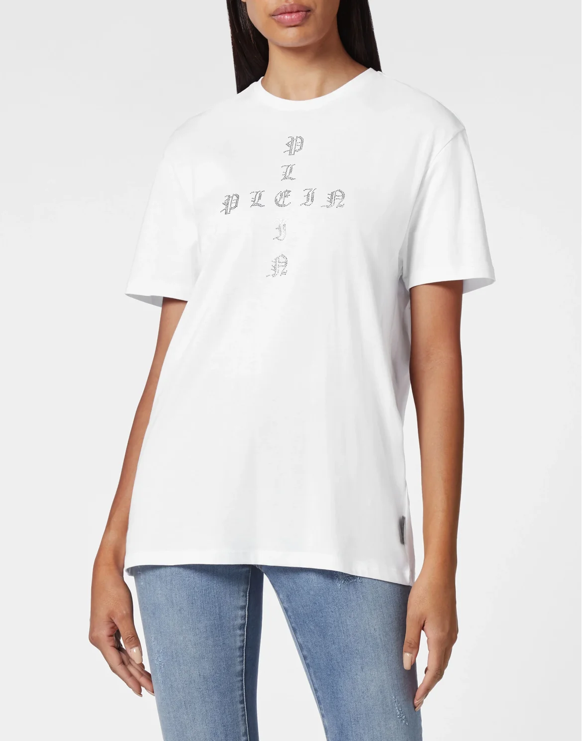 T-shirt Round Neck SS Man Fit Gothic Plein with Crystals, цвет: Белый