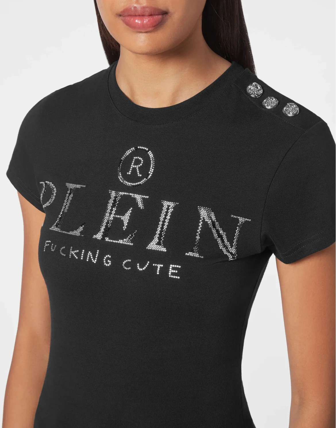 T-shirt Round Neck SS Sexy Pure Fit with Crystals, цвет: Черный
