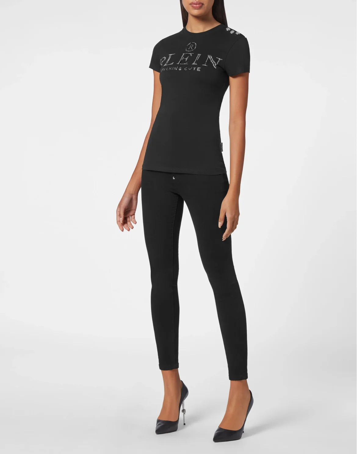 T-shirt Round Neck SS Sexy Pure Fit with Crystals, цвет: Черный