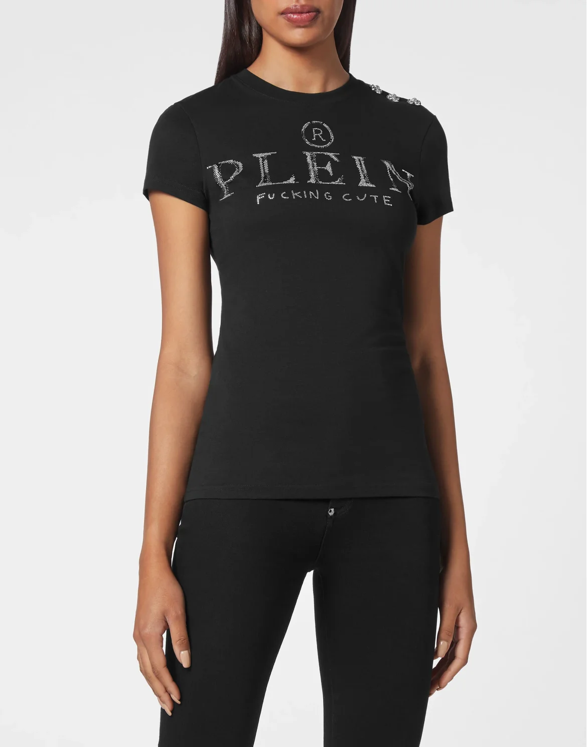T-shirt Round Neck SS Sexy Pure Fit with Crystals, цвет: Черный