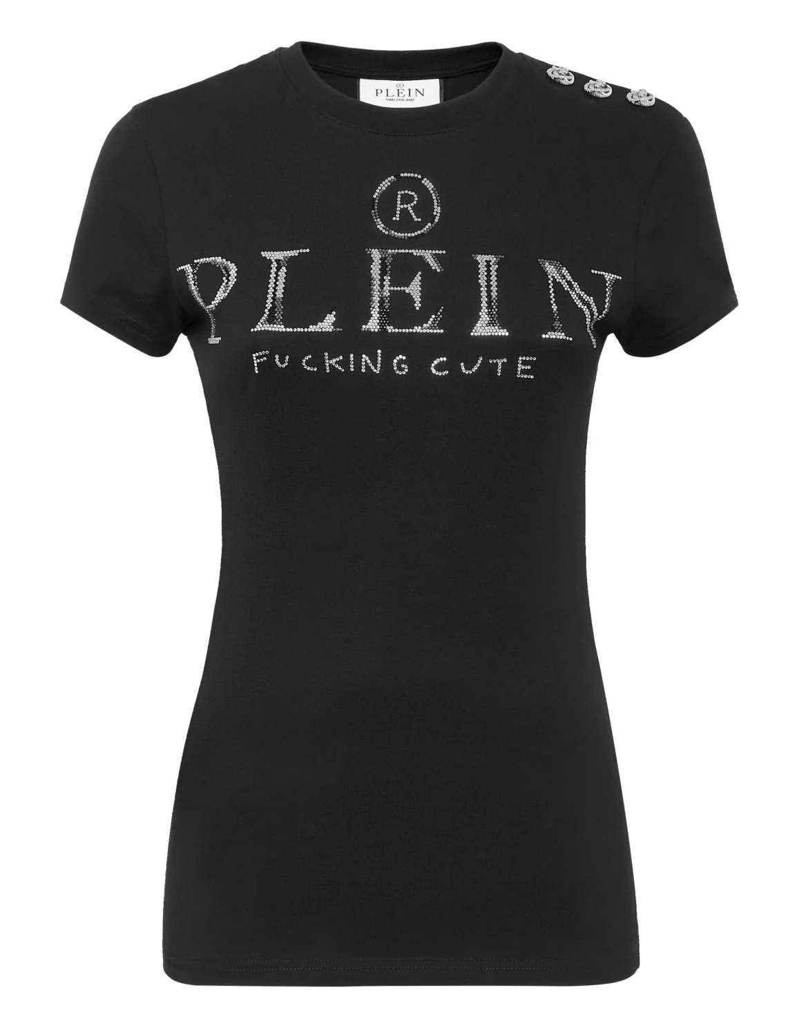 T-shirt Round Neck SS Sexy Pure Fit with Crystals, цвет: Черный