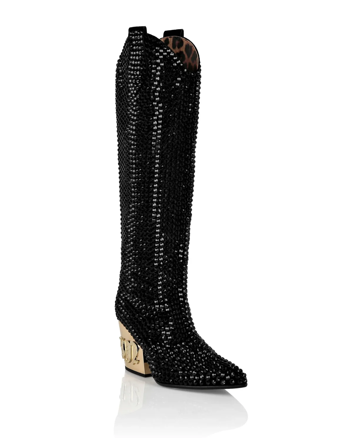 CowBoy Mid-Heel Boots  Gothic Plein with Crystals, цвет: Черный