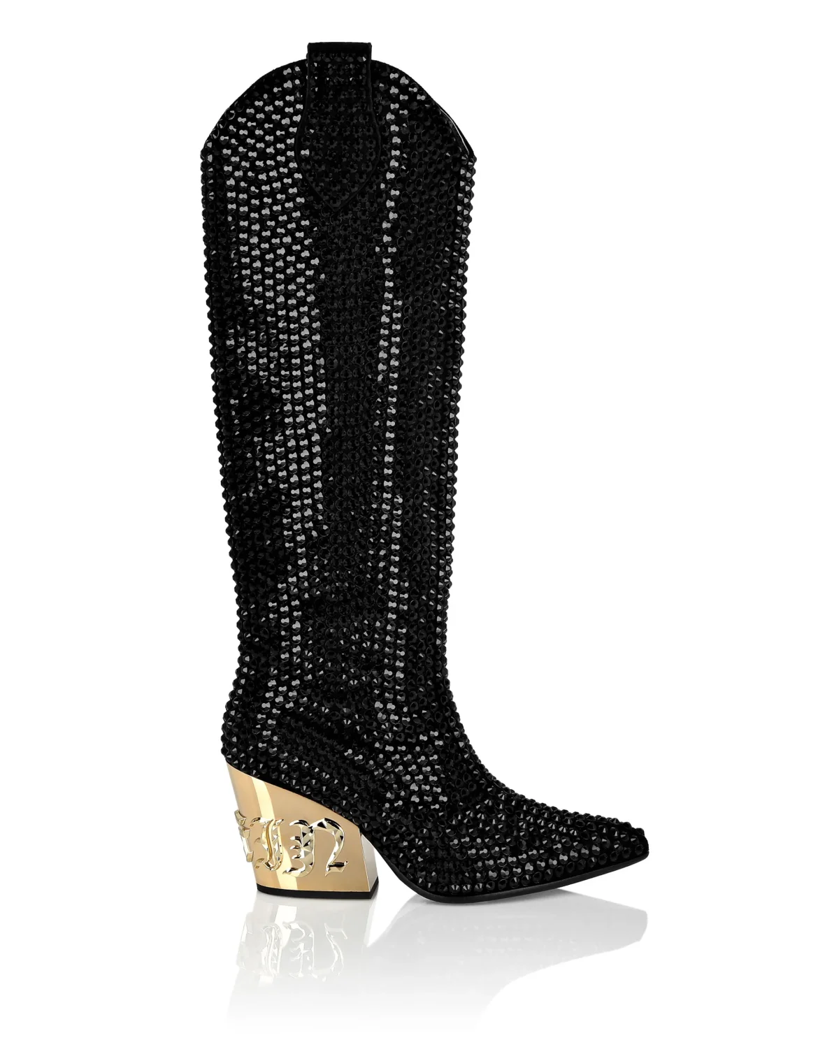 CowBoy Mid-Heel Boots  Gothic Plein with Crystals, цвет: Черный