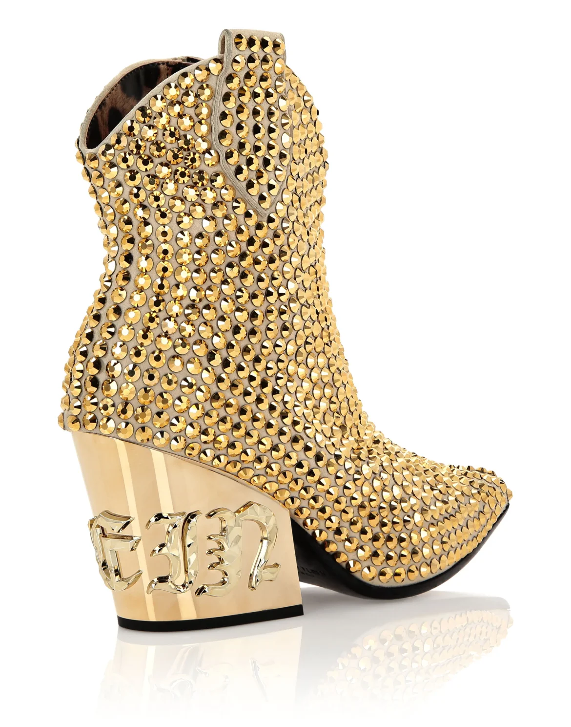 CowBoy Mid-Heel Boots  Gothic Plein with Crystals, цвет: Золотой