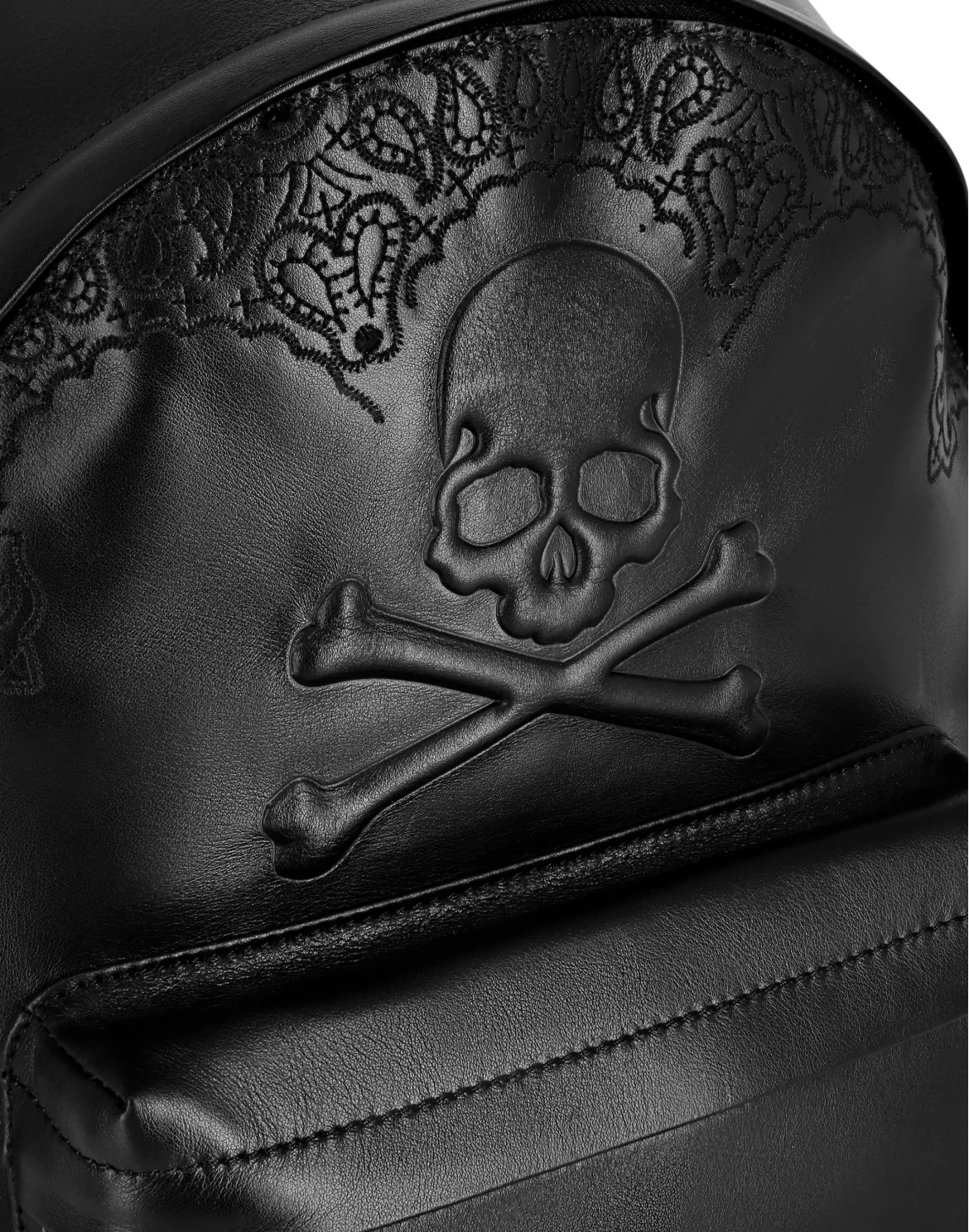 Embroidered Leather Backpack Paisley, цвет: Черный