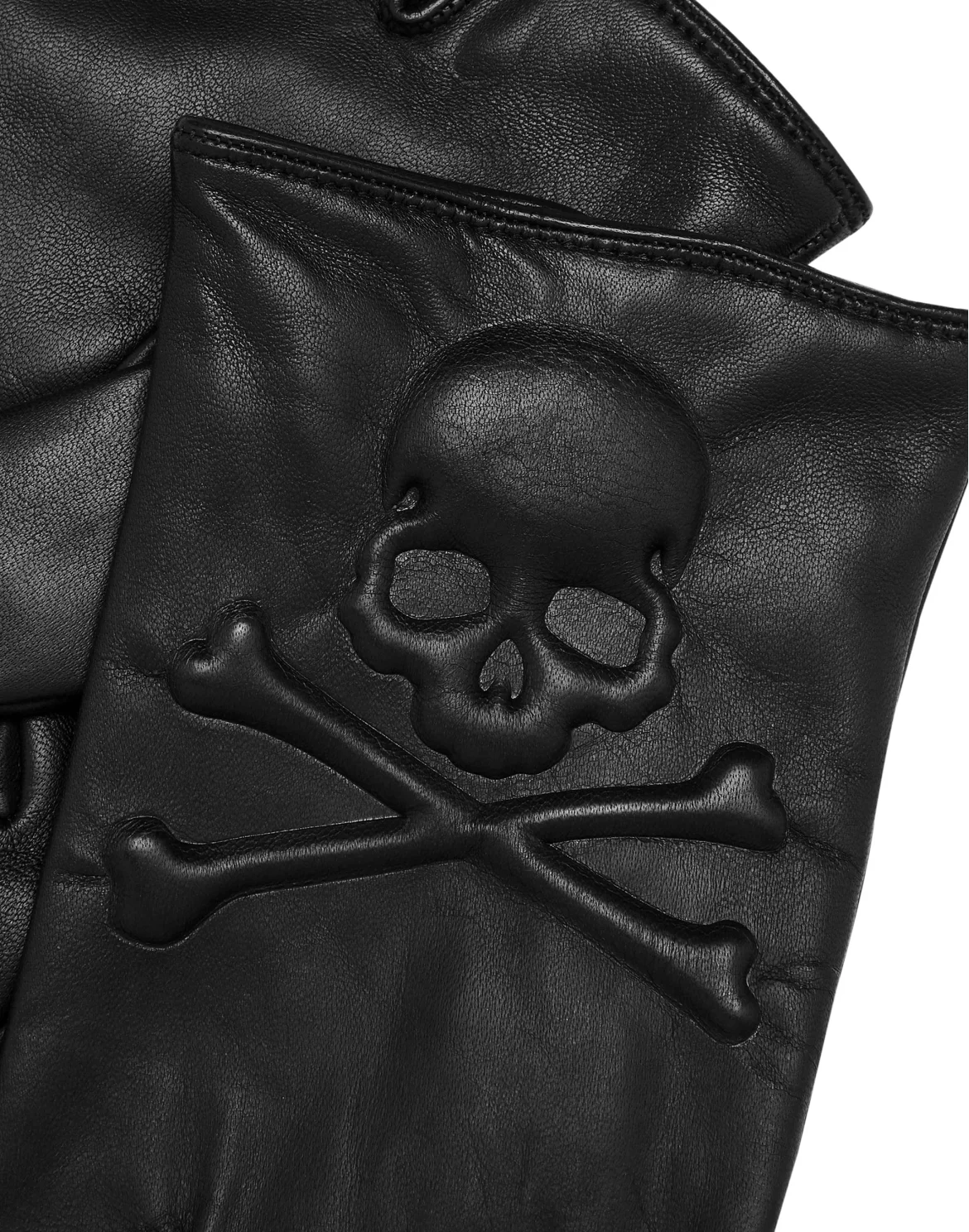 Leather Mid-Gloves Skull&Bones, цвет: Черный