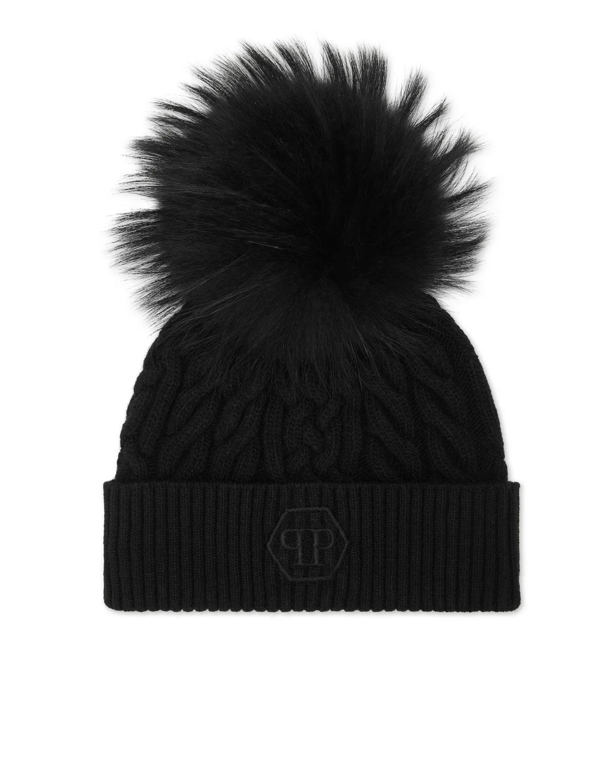 Wool Beanie with Real Fur, цвет: Черный